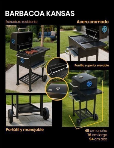 Barbacoa Kansas de Carbón con Tapa y...
