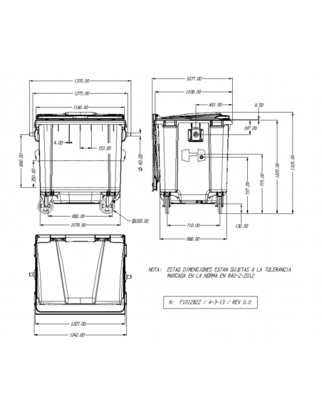 CONTENEDOR PROFESIONAL DE 1000 LITROS CON 4 RUEDAS