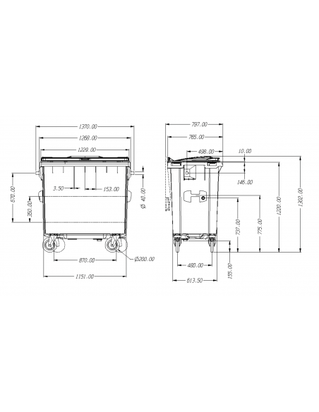 CONTENEDOR PROFESIONAL DE 800 LITROS CON 4 RUEDAS